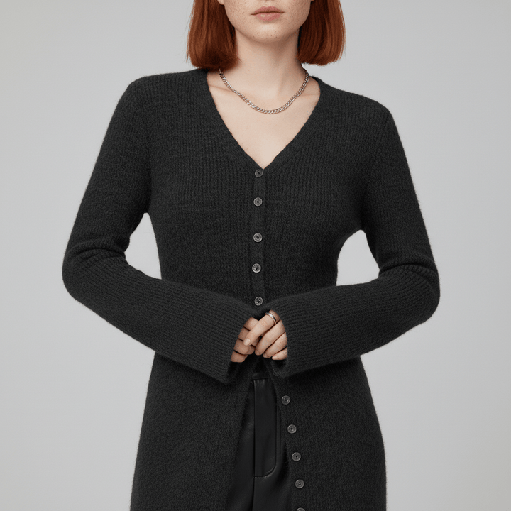 Lisann | Maxi Length Button-Through V-Neck Cardigan