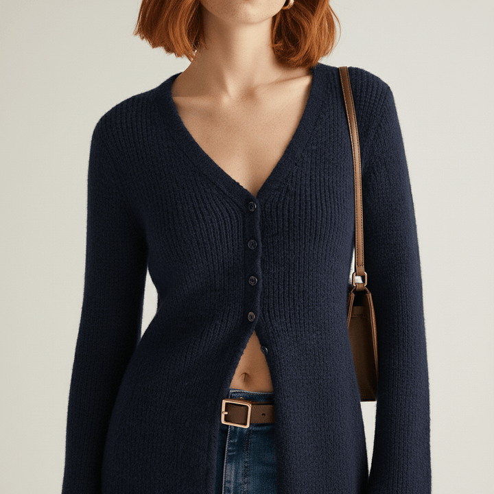 Lisann | Maxi Length Button-Through V-Neck Cardigan