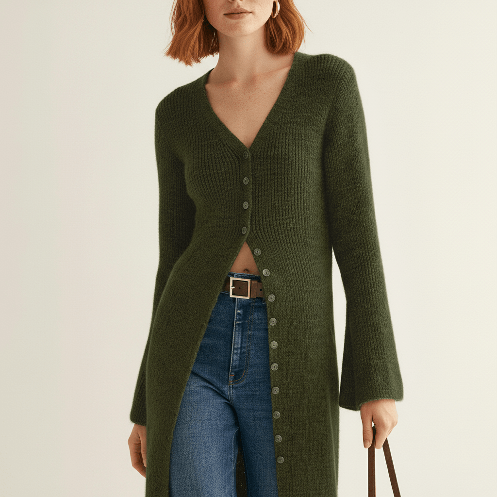 Lisann | Maxi Length Button-Through V-Neck Cardigan