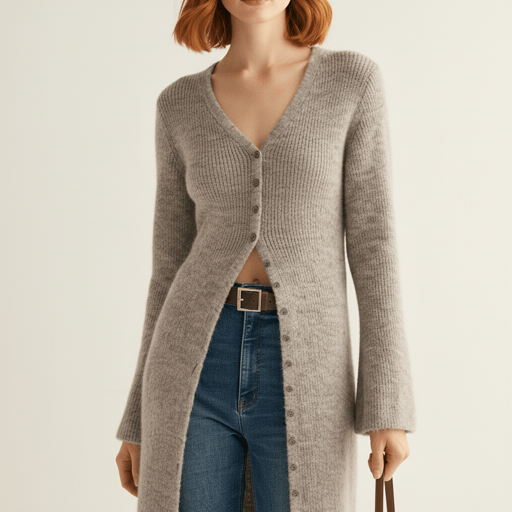 Lisann | Maxi Length Button-Through V-Neck Cardigan