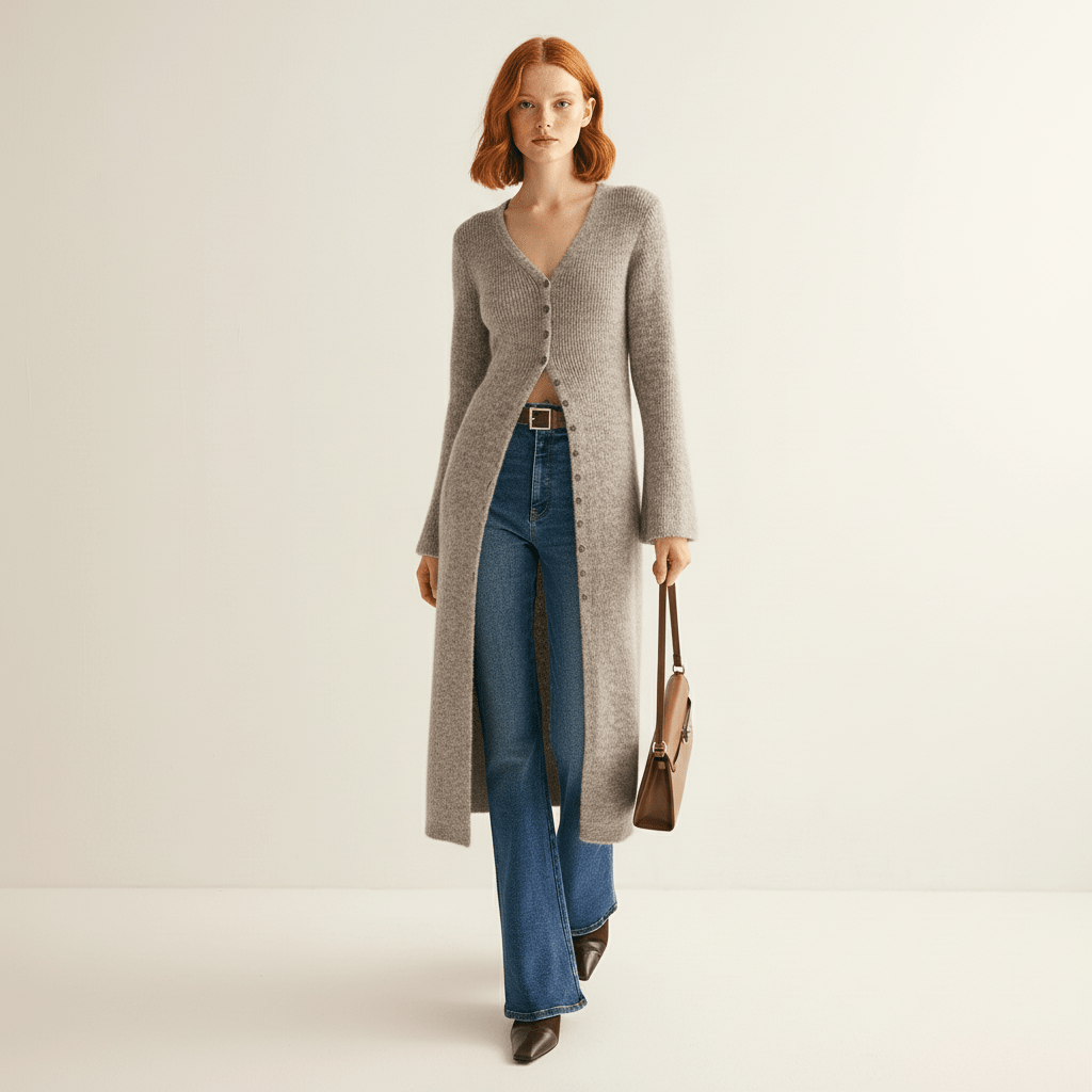 Lisann | Maxi Length Button-Through V-Neck Cardigan