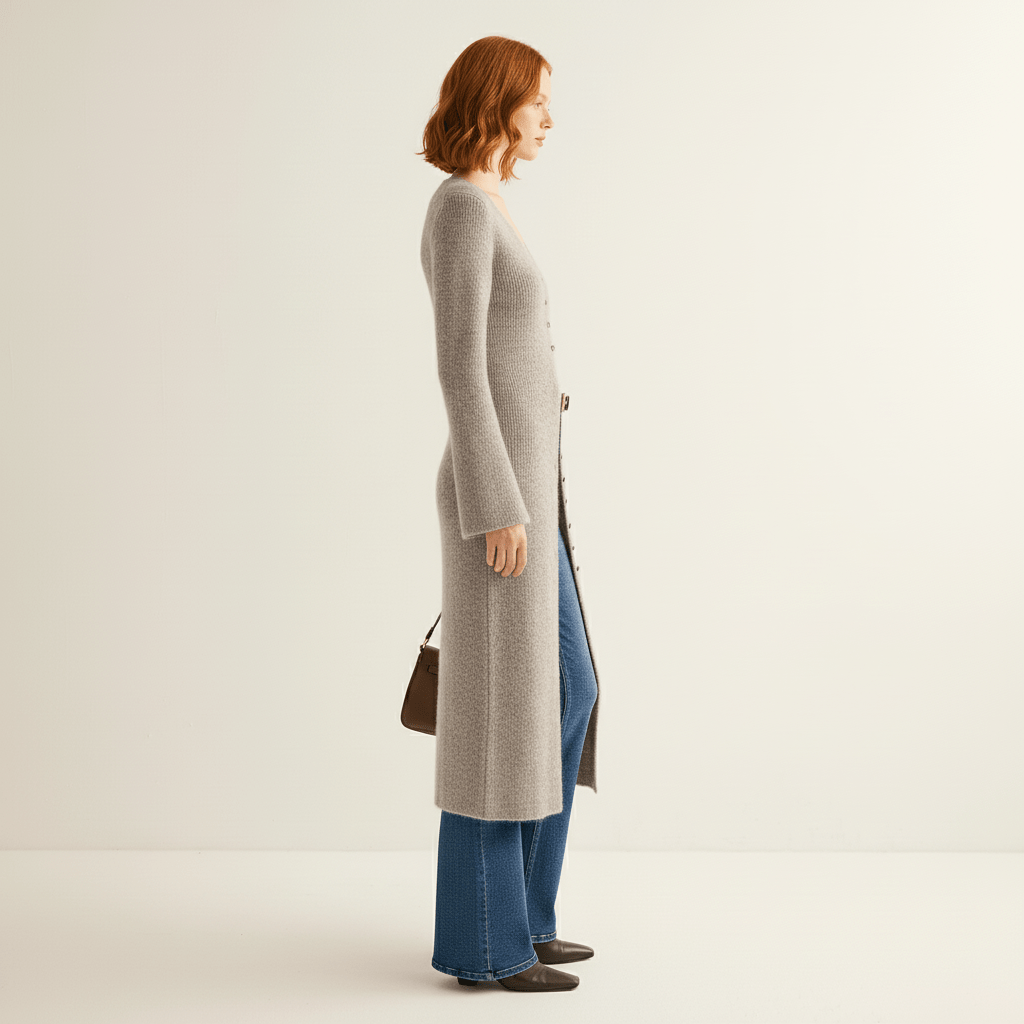 Lisann | Maxi Length Button-Through V-Neck Cardigan