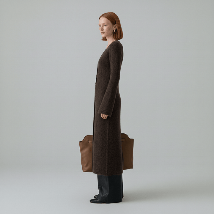 Lisann | Maxi Length Button-Through V-Neck Cardigan