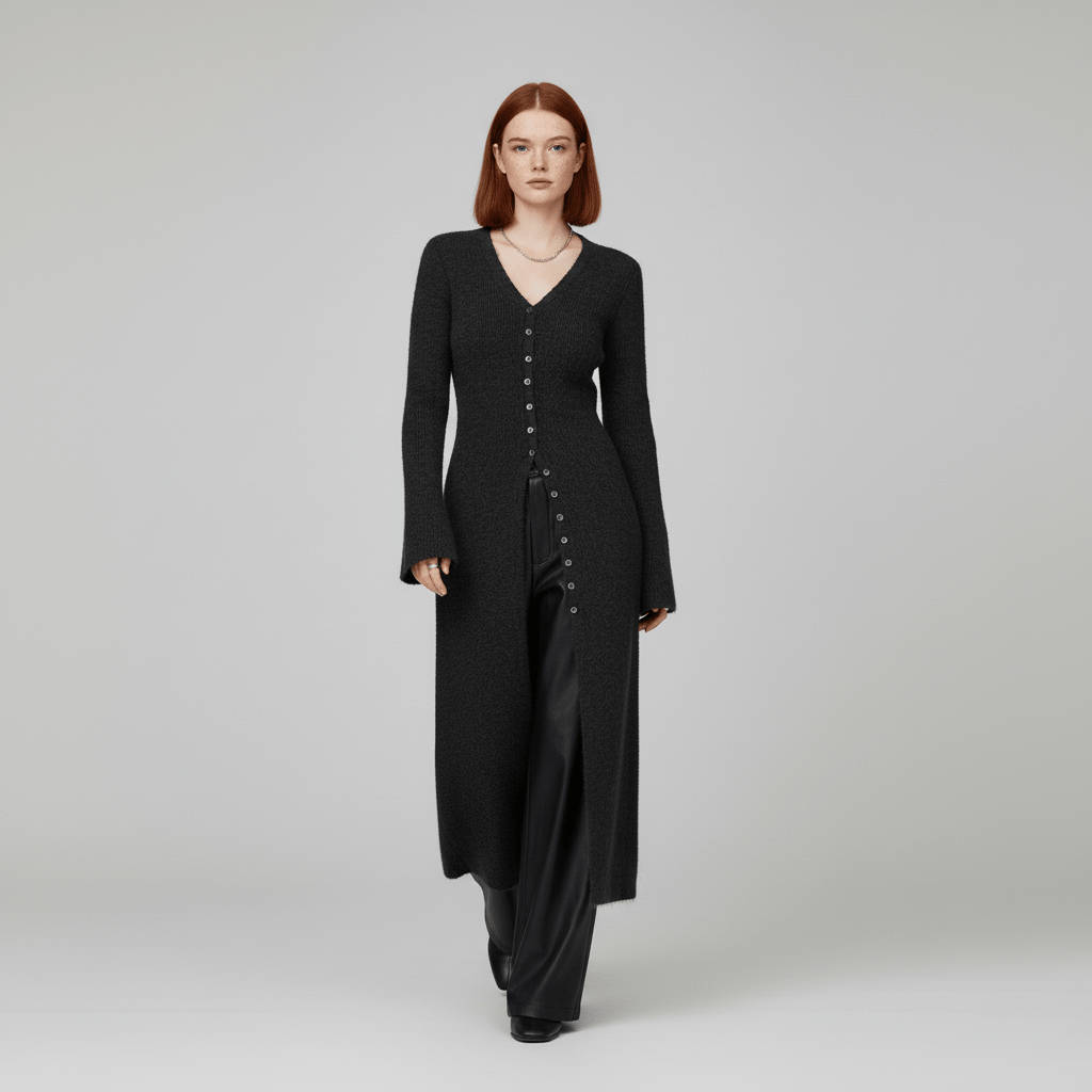 Lisann | Maxi Length Button-Through V-Neck Cardigan