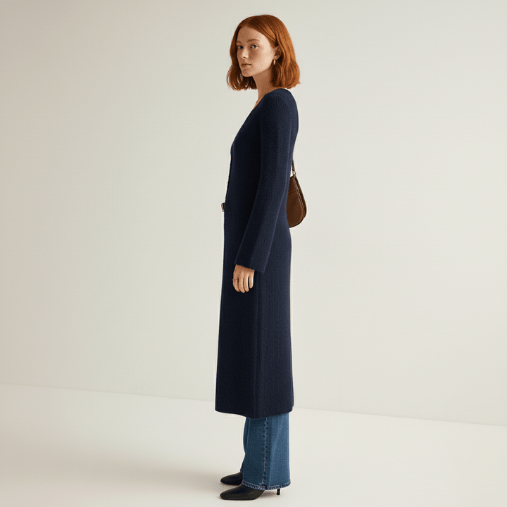 Lisann | Maxi Length Button-Through V-Neck Cardigan