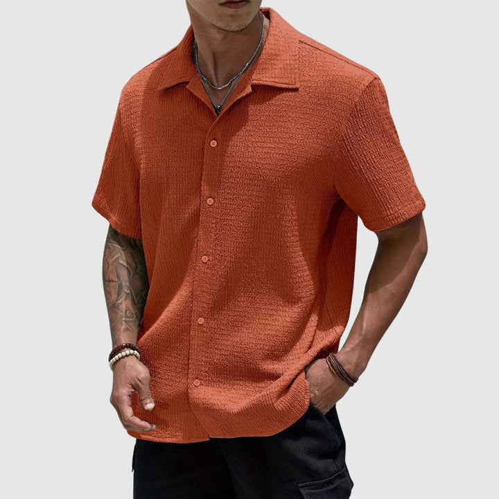 Vitali | Textured Waffle-Knit Men's Smart-Casual Shirt with Camp Collar