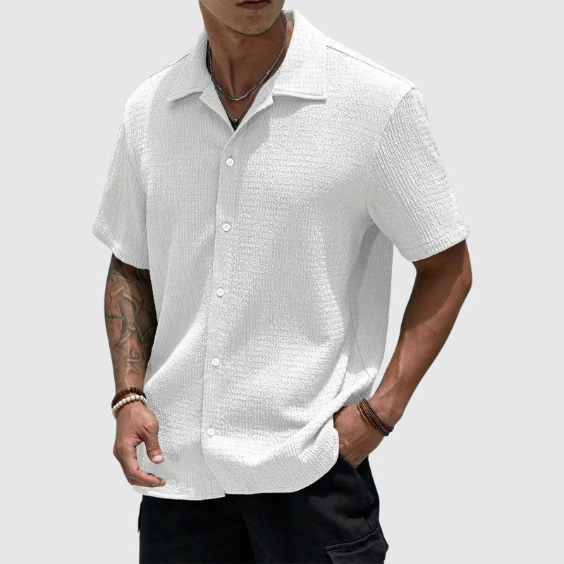 Vitali | Textured Waffle-Knit Men's Smart-Casual Shirt with Camp Collar