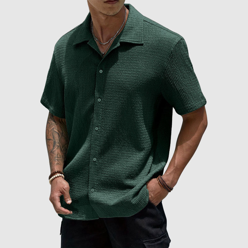 Vitali | Textured Waffle-Knit Men's Smart-Casual Shirt with Camp Collar