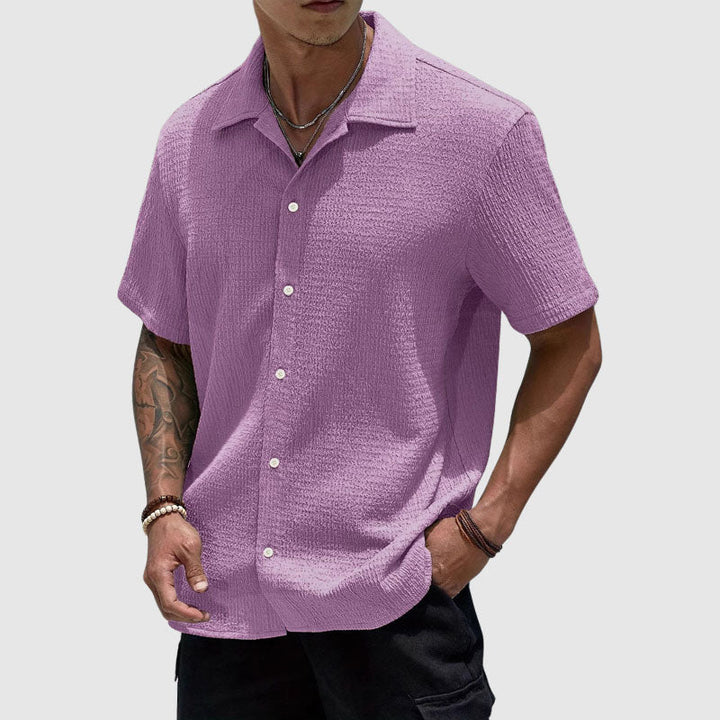 Vitali | Textured Waffle-Knit Men's Smart-Casual Shirt with Camp Collar