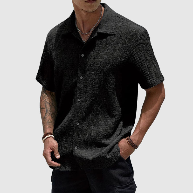 Vitali | Textured Waffle-Knit Men's Smart-Casual Shirt with Camp Collar