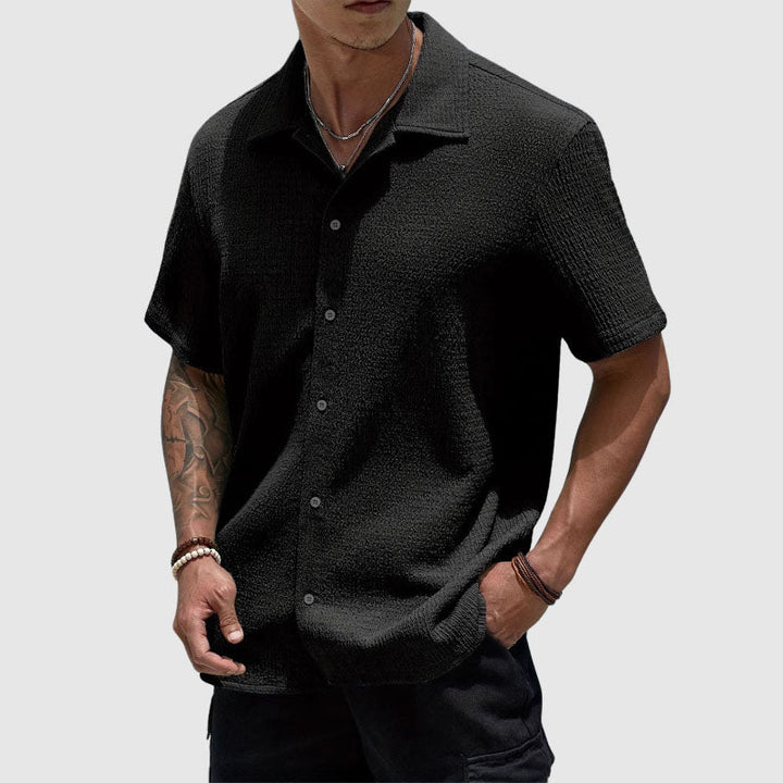 Vitali | Textured Waffle-Knit Men's Smart-Casual Shirt with Camp Collar