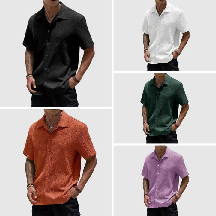 Vitali | Textured Waffle-Knit Men's Smart-Casual Shirt with Camp Collar