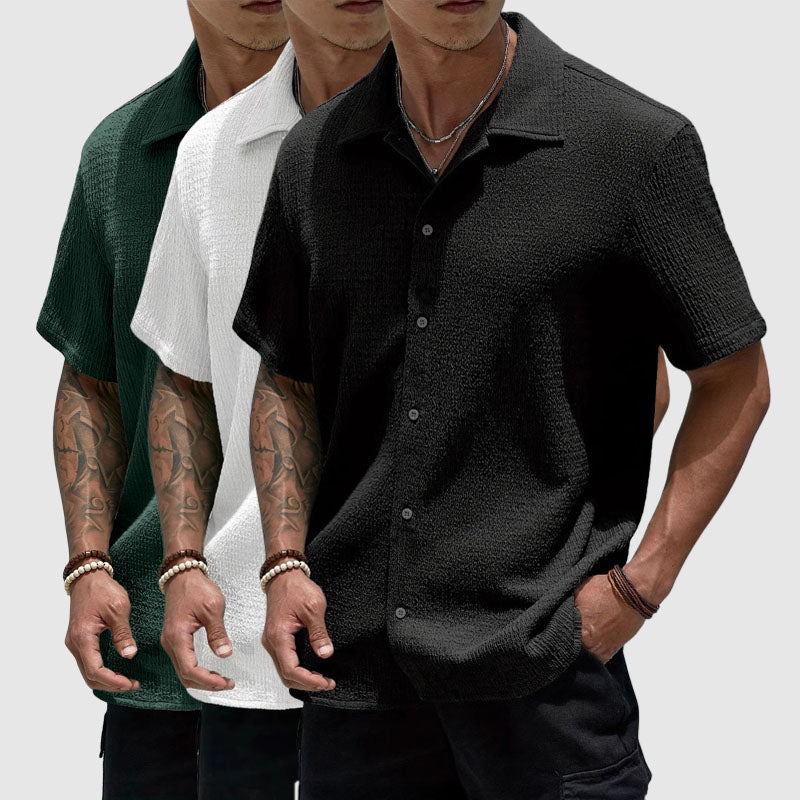 Vitali | Textured Waffle-Knit Men's Smart-Casual Shirt with Camp Collar