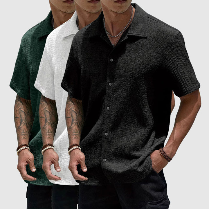 Vitali | Textured Waffle-Knit Men's Smart-Casual Shirt with Camp Collar