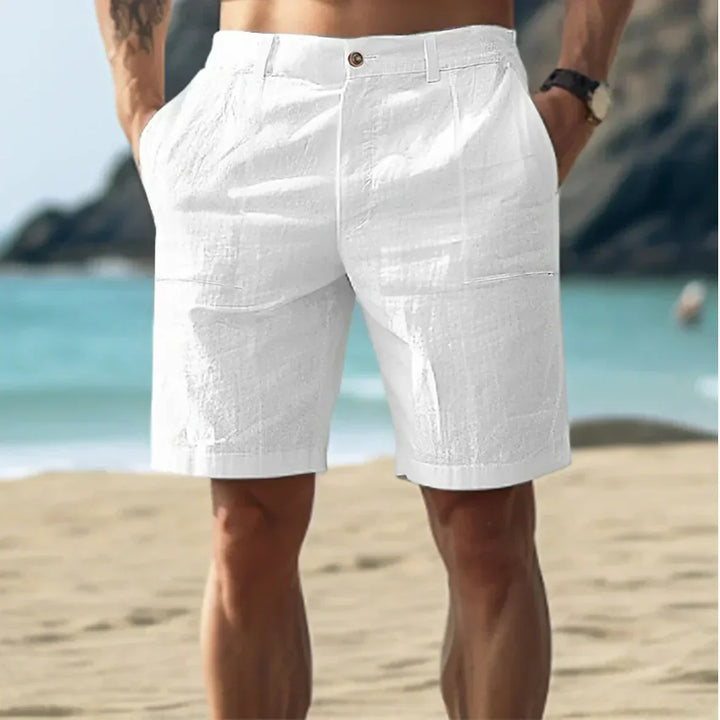 Riviera | Flat Front Button Waist Linen Mens Shorts