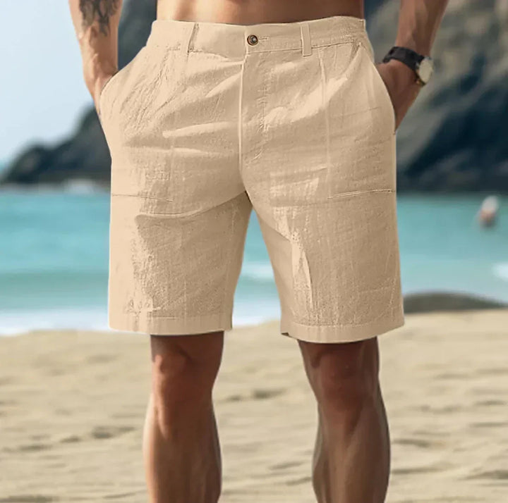 Riviera | Flat Front Button Waist Linen Mens Shorts
