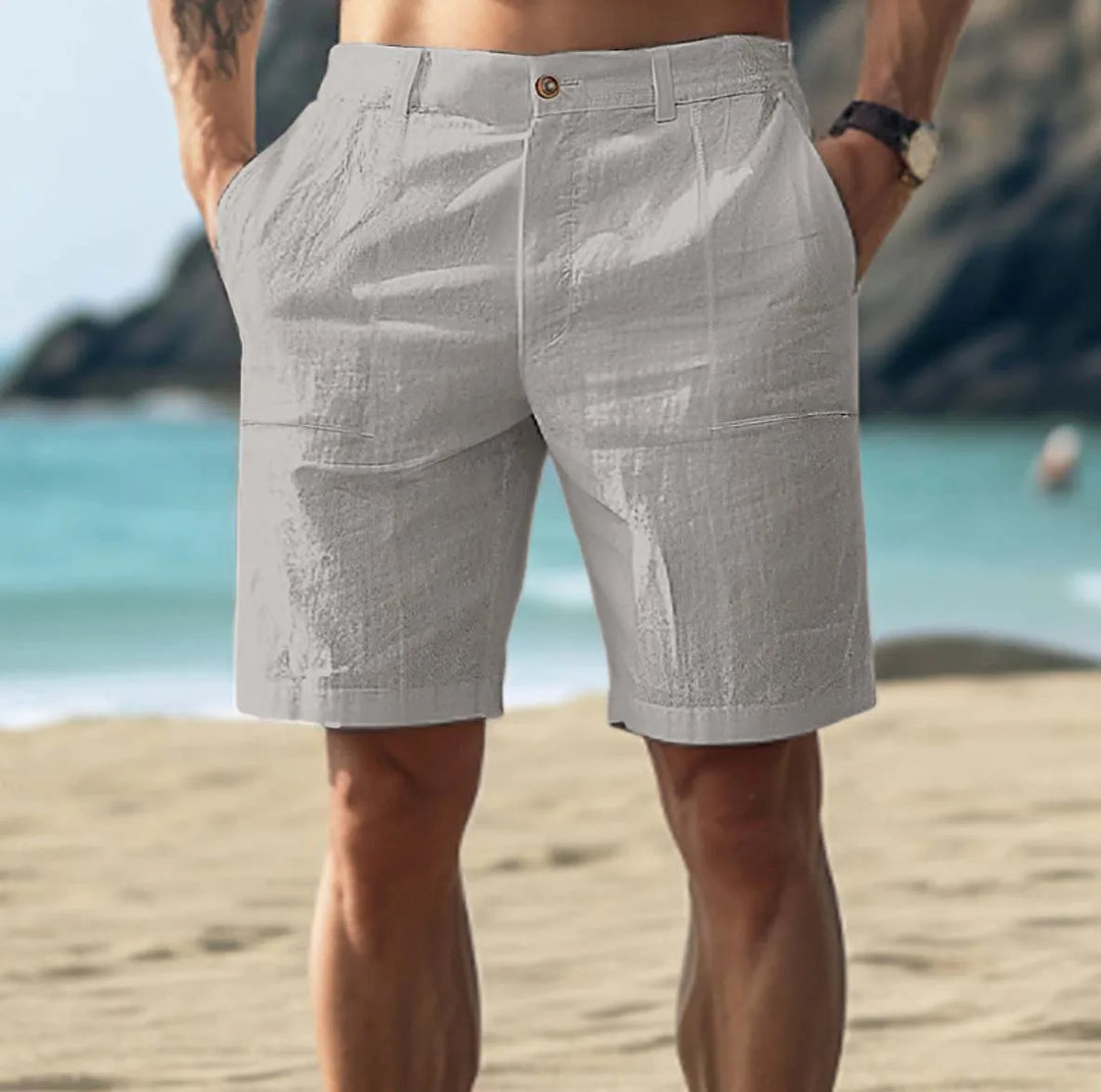 Riviera | Flat Front Button Waist Linen Mens Shorts