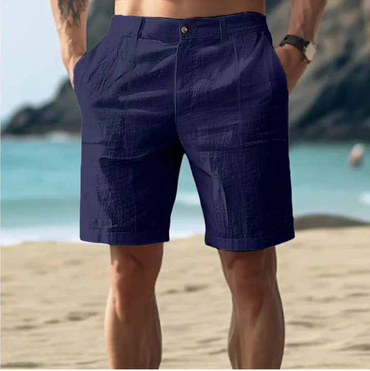 Riviera | Flat Front Button Waist Linen Mens Shorts