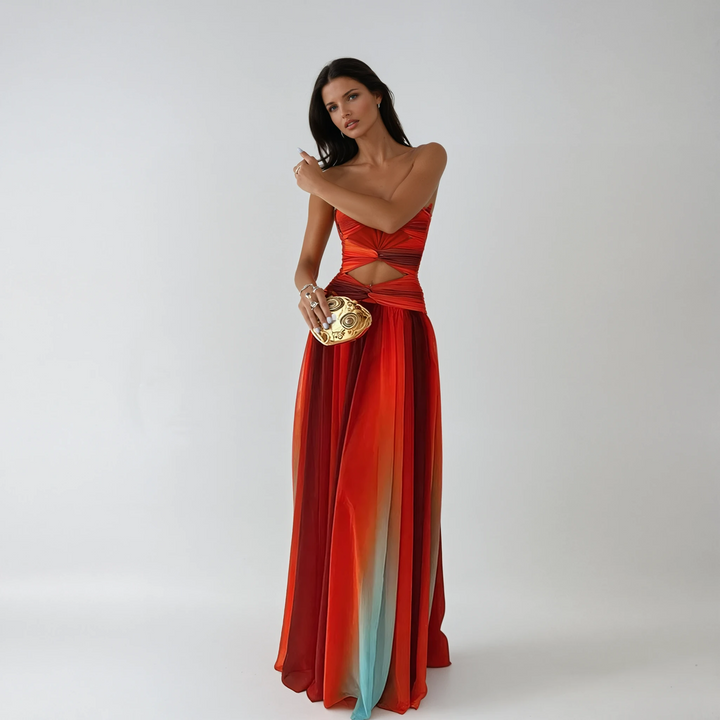 Solara | Strapless Ombre Cut-Out Twist Chiffon Maxi Formal Dress