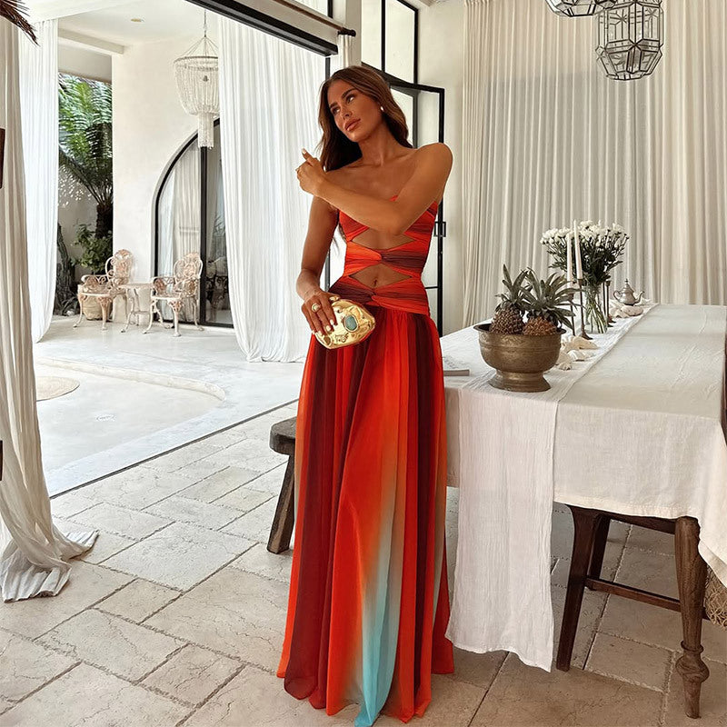 Solara | Strapless Ombre Cut-Out Twist Chiffon Maxi Formal Dress