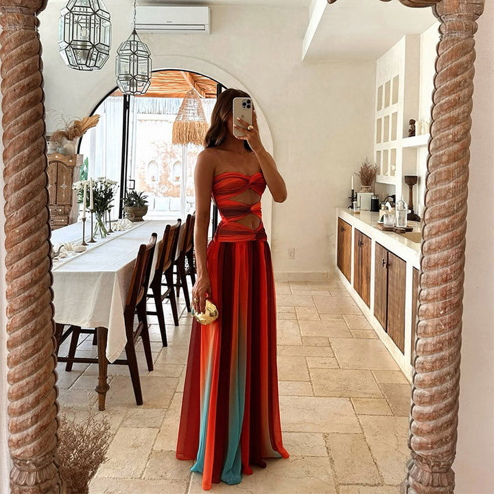Solara | Strapless Ombre Cut-Out Twist Chiffon Maxi Formal Dress