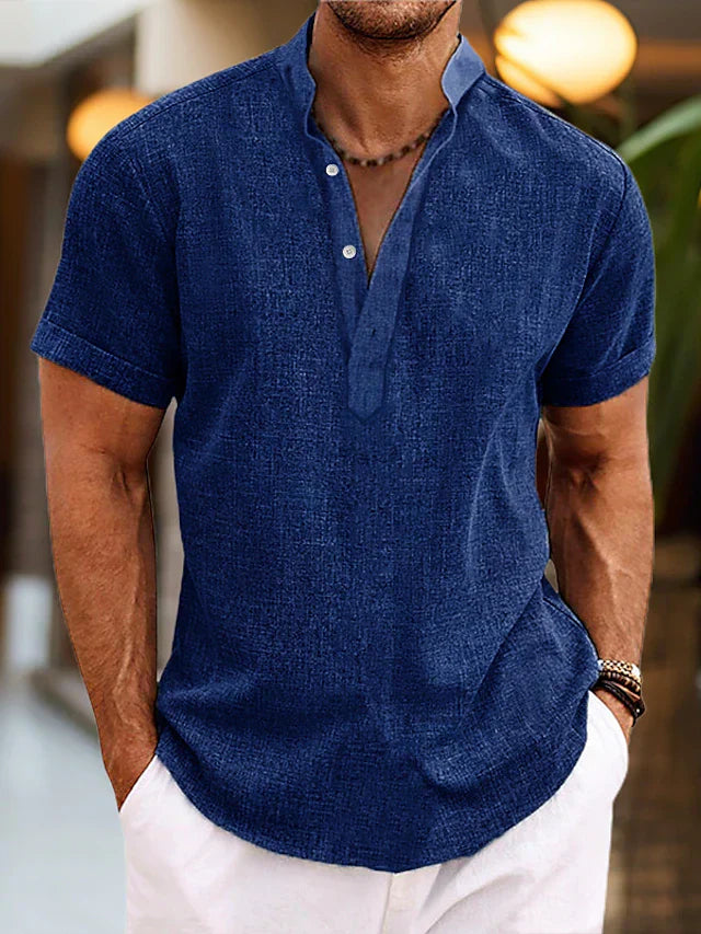 Luuk | Men's Short Sleeve Linen Henley Shirt