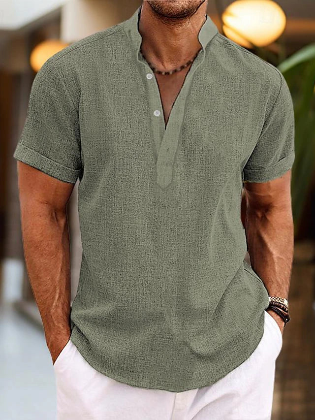 Luuk | Men's Short Sleeve Linen Henley Shirt