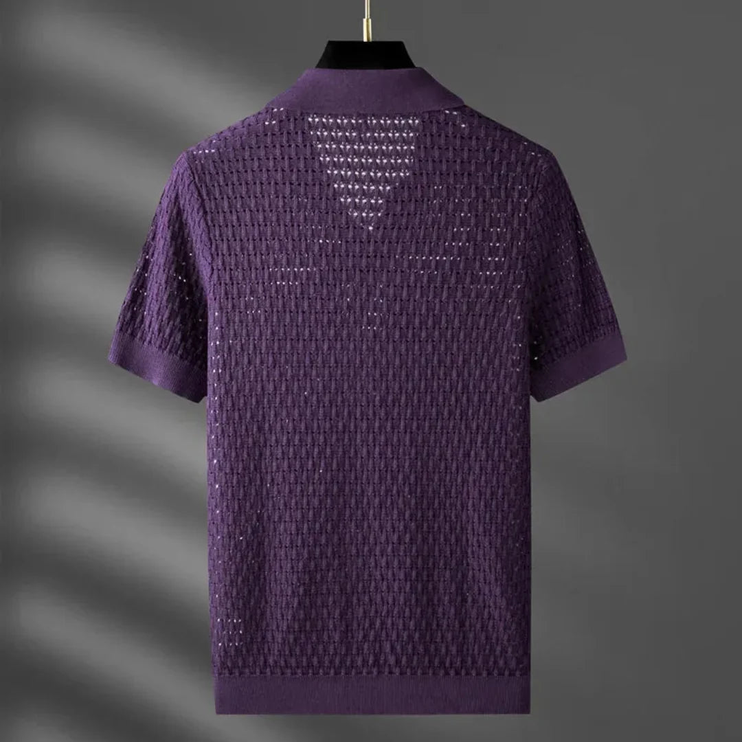 Marco | Textured Mesh Knit Open Collar Polo Mens T Shirt