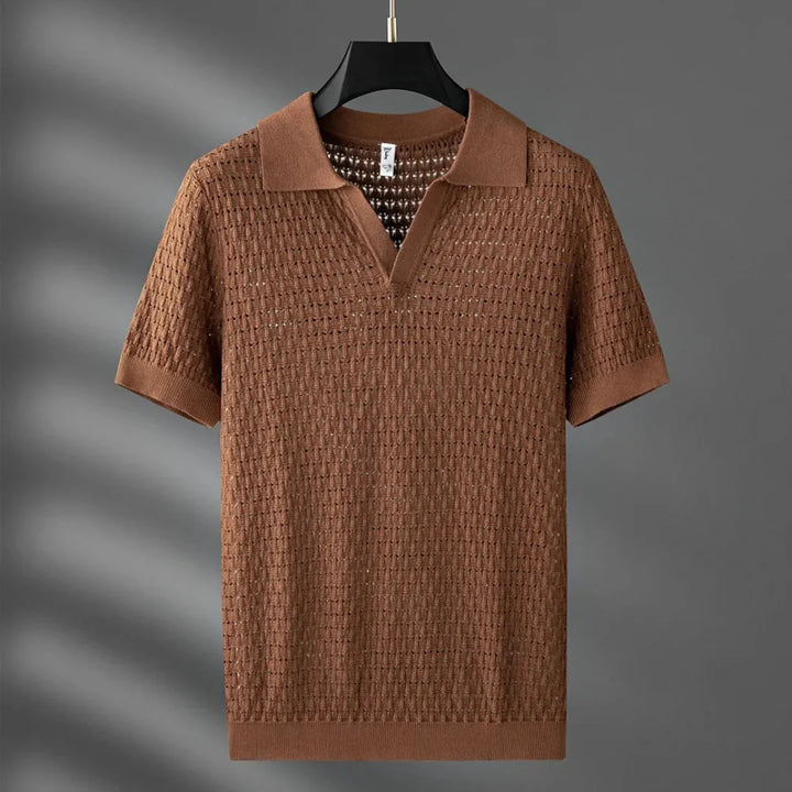 Marco | Textured Mesh Knit Open Collar Polo Mens T Shirt