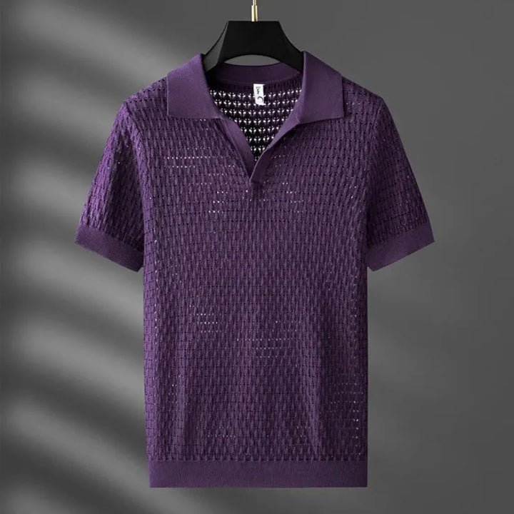 Marco | Textured Mesh Knit Open Collar Polo Mens T Shirt