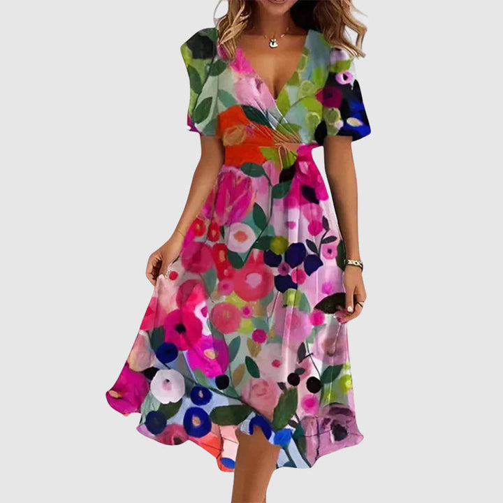Martha | Ditsy Floral Wrap Womens Pleated Midi Dress with Flutter Sleeves
