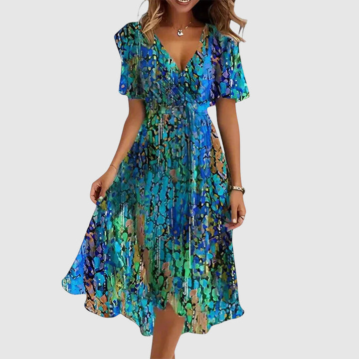 Martha | Ditsy Floral Wrap Womens Pleated Midi Dress with Flutter Sleeves