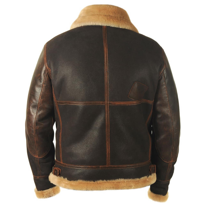Aviator | Distressed Leather Bomber Jacket with Shearling Lining