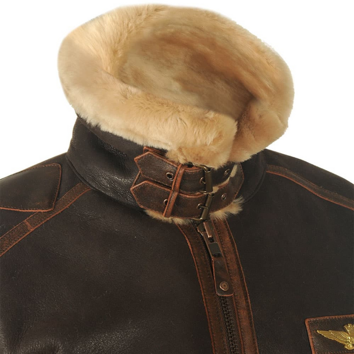 Aviator | Distressed Leather Bomber Jacket with Shearling Lining