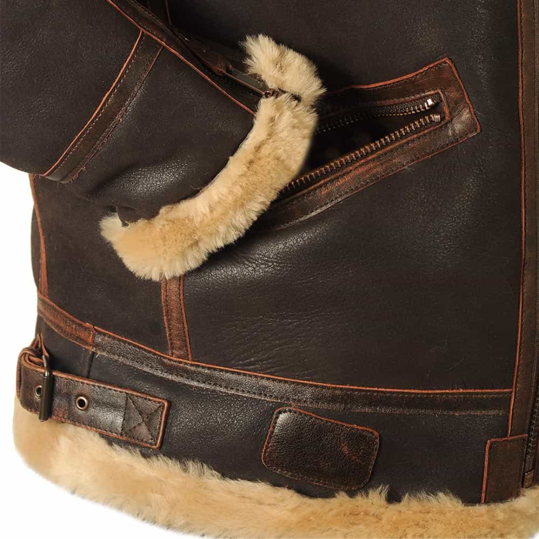Aviator | Distressed Leather Bomber Jacket with Shearling Lining
