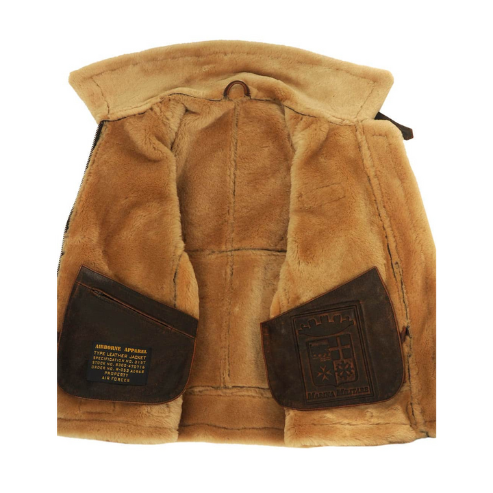 Aviator | Distressed Leather Bomber Jacket with Shearling Lining