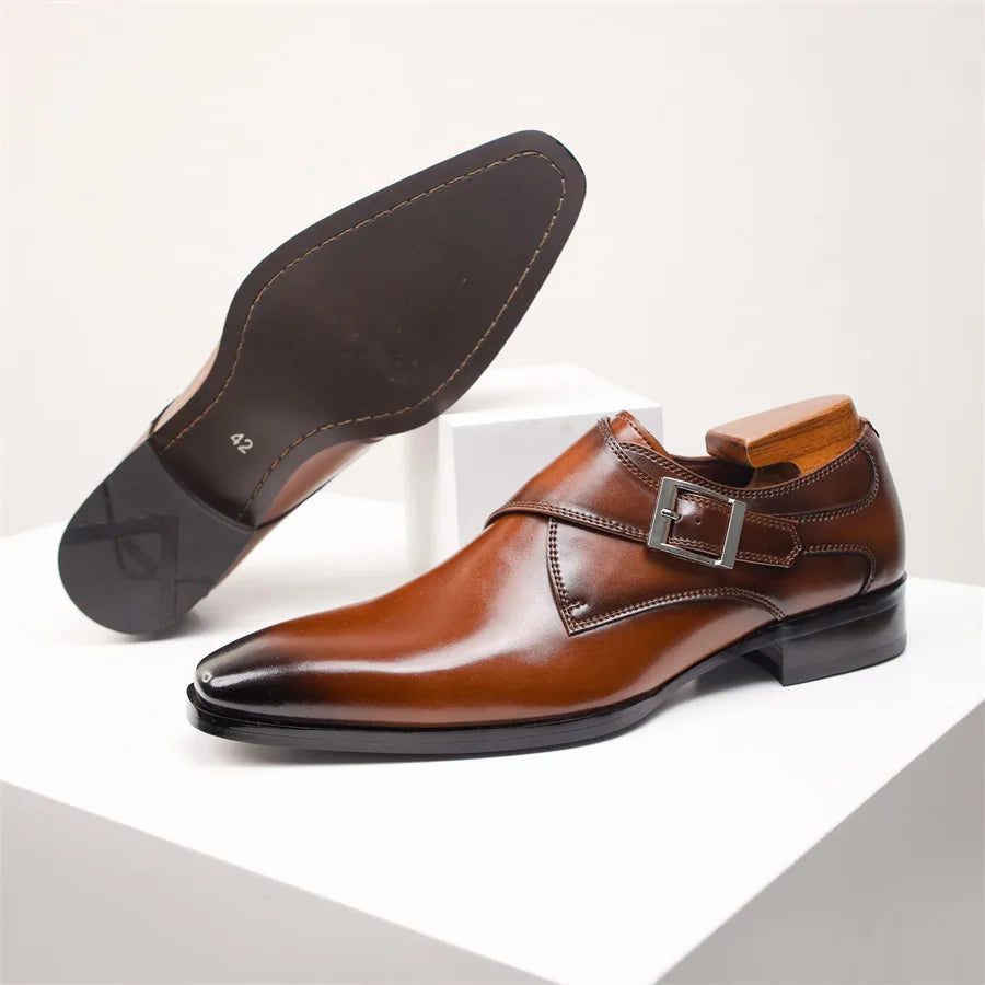 Monty | Single Monk Strap Burnished Leather Mens Formal Shoes