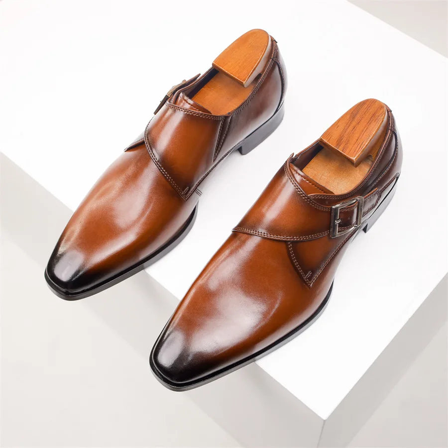 Monty | Single Monk Strap Burnished Leather Mens Formal Shoes