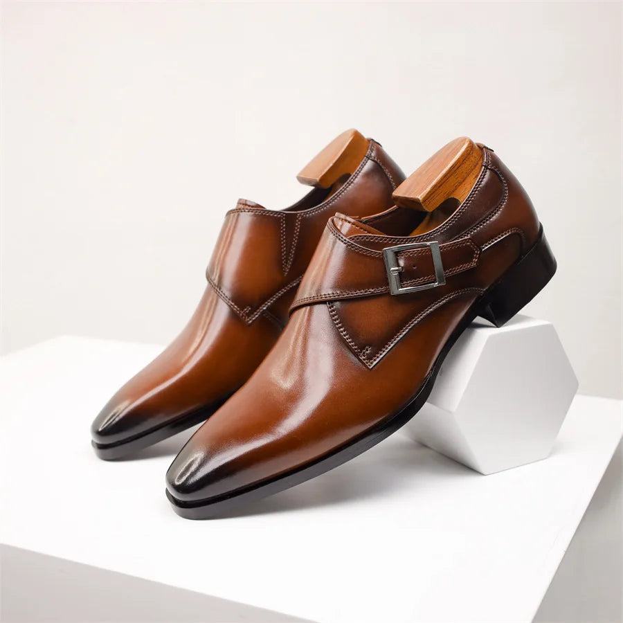 Monty | Single Monk Strap Burnished Leather Mens Formal Shoes