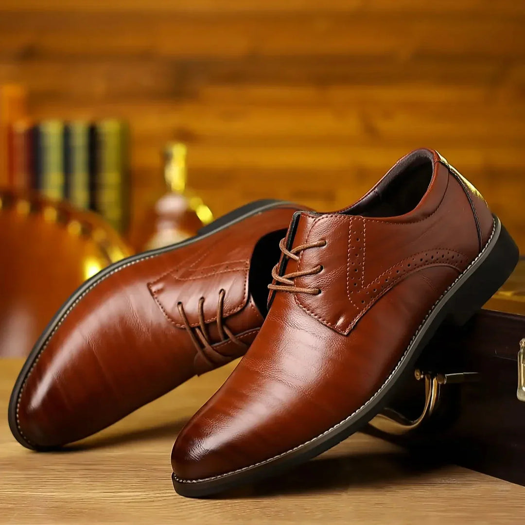 Alderton | Burnished Leather Brogue Detail Oxford Formal Mens Shoes