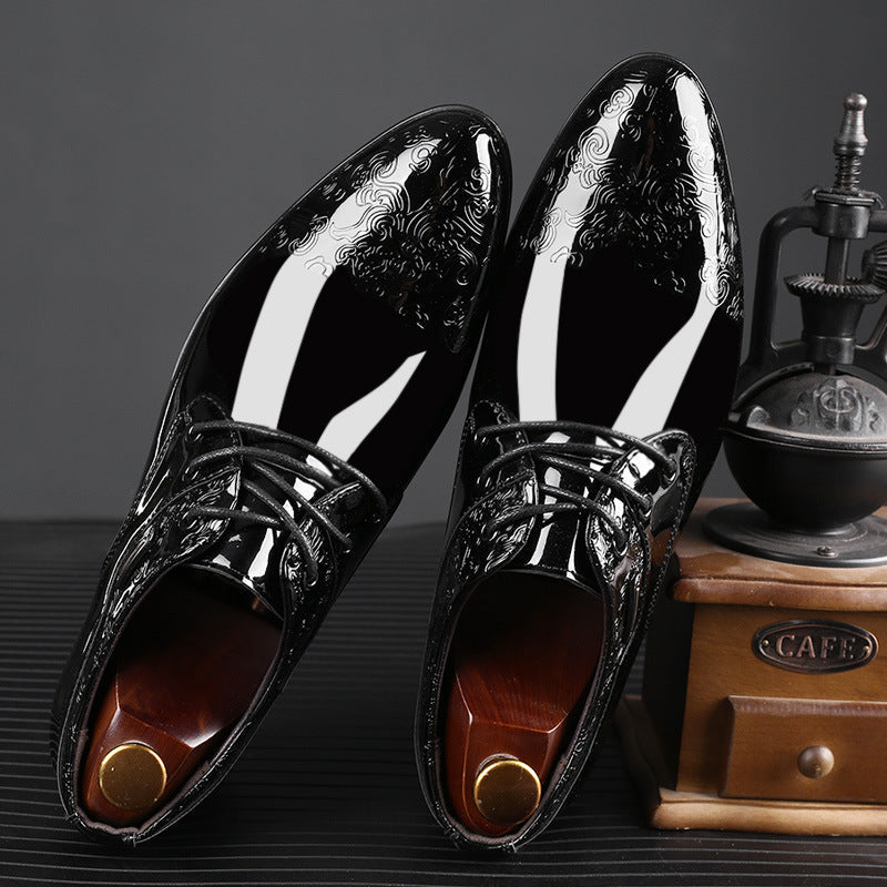 Delvon | Patent Embossed Floral Lace-Up Derby Formal  Mens Shoes