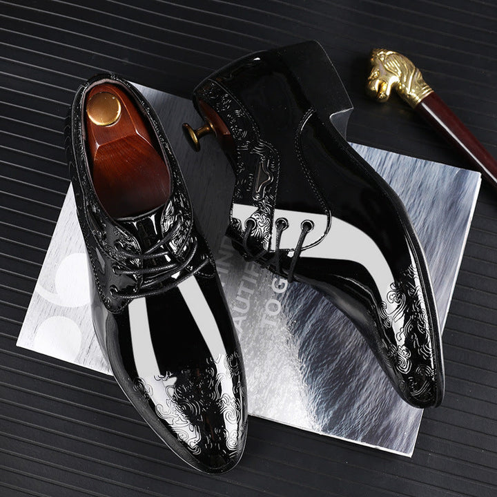 Delvon | Patent Embossed Floral Lace-Up Derby Formal  Mens Shoes