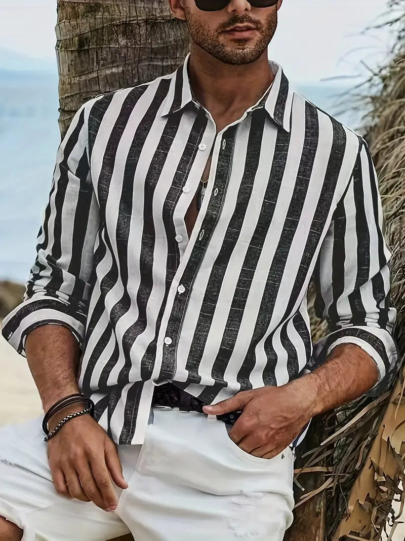 Malibu | Striped Linen Shirt – Men's Casual Long Sleeve Button Up