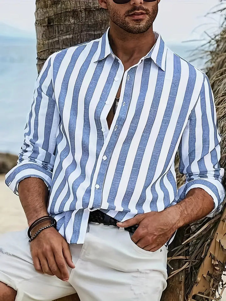 Malibu | Striped Linen Shirt – Men's Casual Long Sleeve Button Up