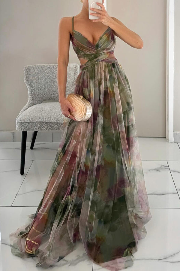 Mylène | Women's Tulle Watercolor Boho Floral Summer Dress