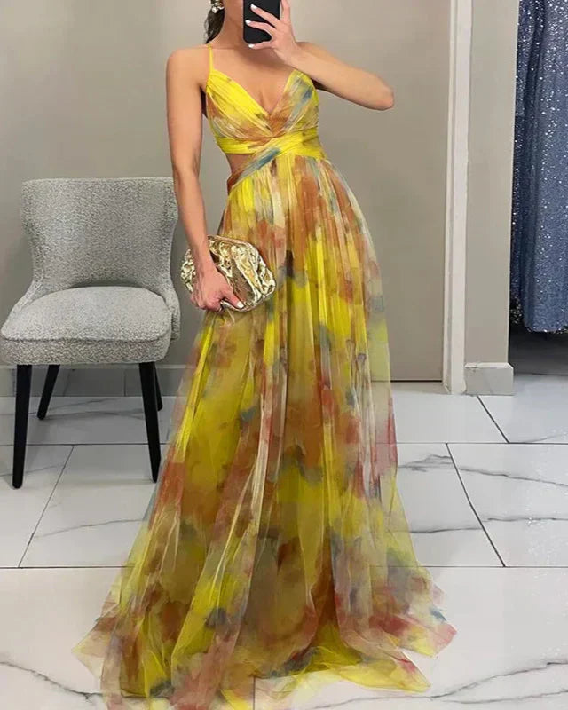 Mylène | Women's Tulle Watercolor Boho Floral Summer Dress