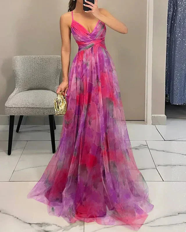 Mylène | Women's Tulle Watercolor Boho Floral Summer Dress