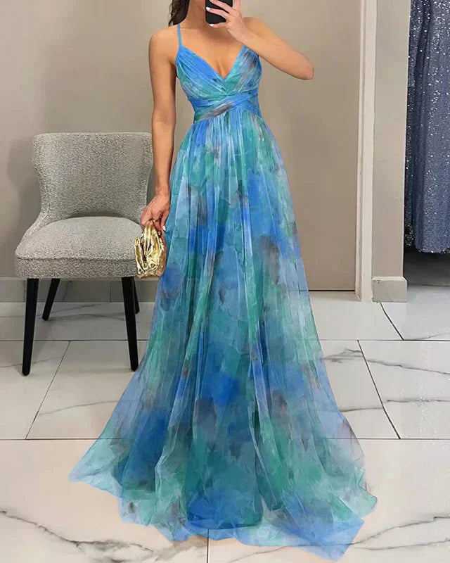 Mylène | Women's Tulle Watercolor Boho Floral Summer Dress