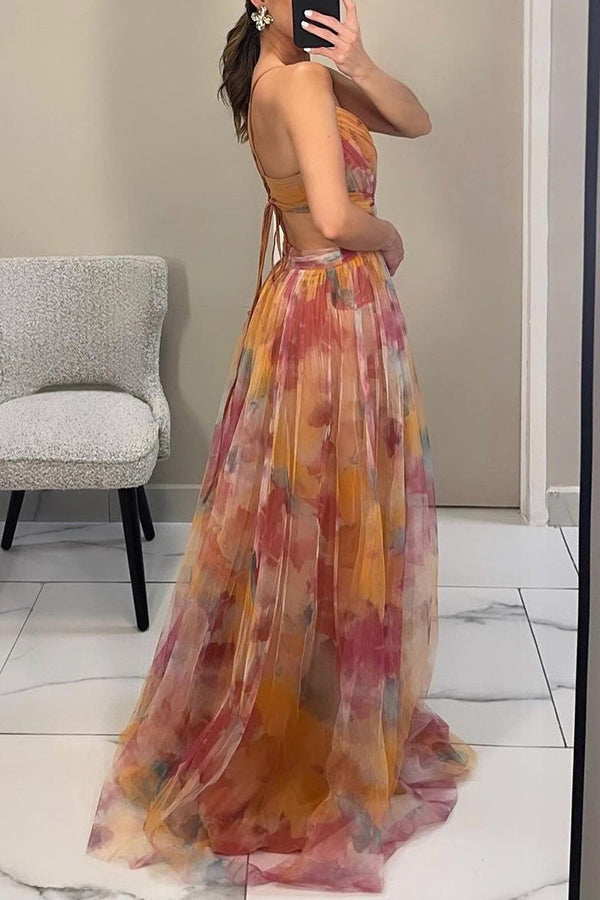 Mylène | Women's Tulle Watercolor Boho Floral Summer Dress