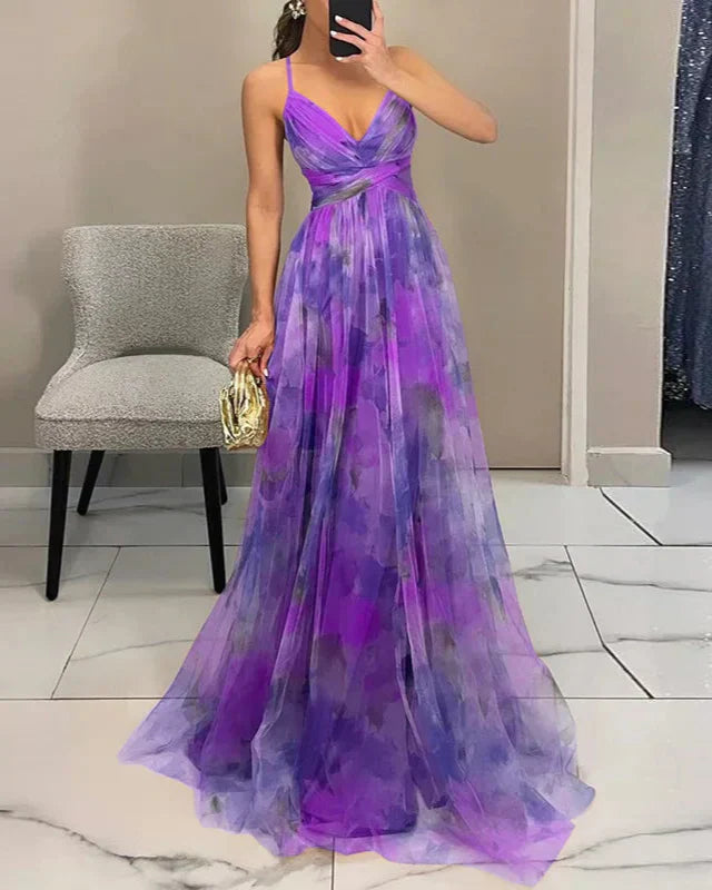 Mylène | Women's Tulle Watercolor Boho Floral Summer Dress